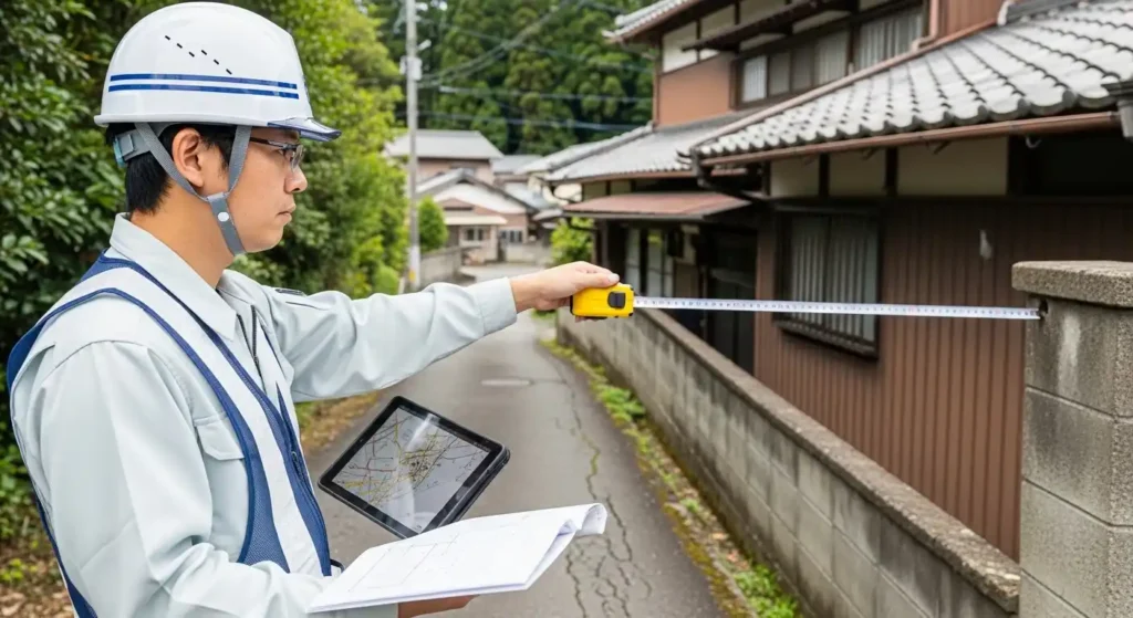 解体前の現地調査を行う専門スタッフの様子