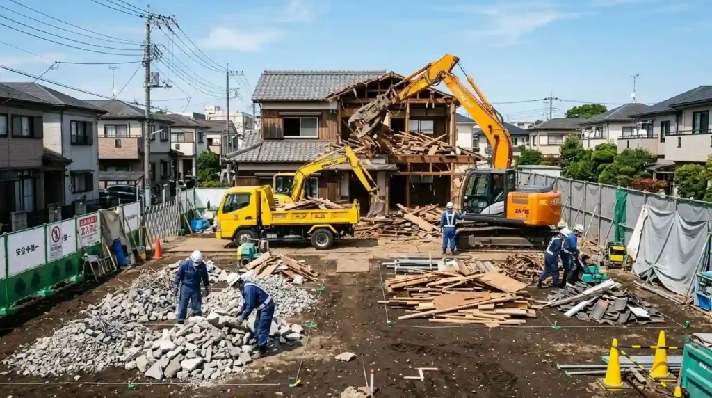 解体工事の現場で適切に分別作業や解体工事が進められている様子を表現したイメージ画像