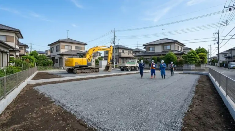 解体工事後に重機で地面のガラや異物が取り除かれ綺麗に平らに整地された土地のイメージ写真